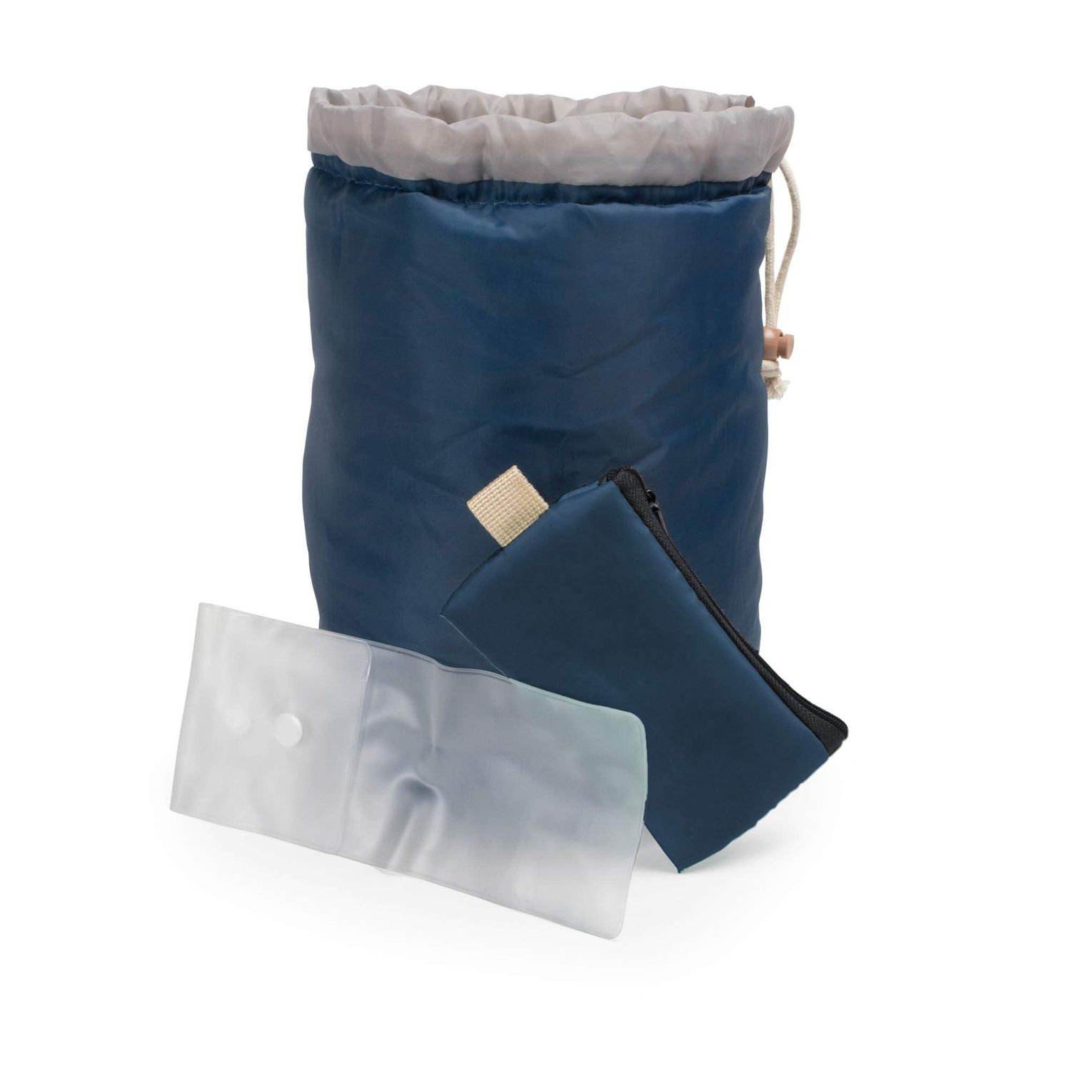 Large Capacity Portable Drawstring Cosmetic Bag for Makeup Storage, Toiletry Organizer, Bathroom Storage, and Carry On Travel - Blue &amp; Gray