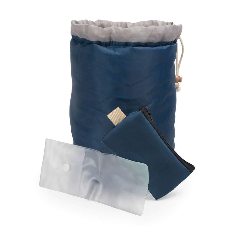 Large Capacity Portable Drawstring Cosmetic Bag for Makeup Storage, Toiletry Organizer, Bathroom Storage, and Carry On Travel - Blue &amp; Gray