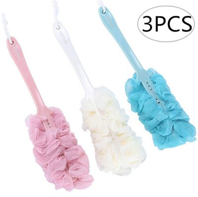 3 pack Long Handle Bath Brush,Nylon Mesh Brush/body Back/Shower Brush,Soft Sponge for Men and Women for Exfoliating Skin(blue,pink and white)
