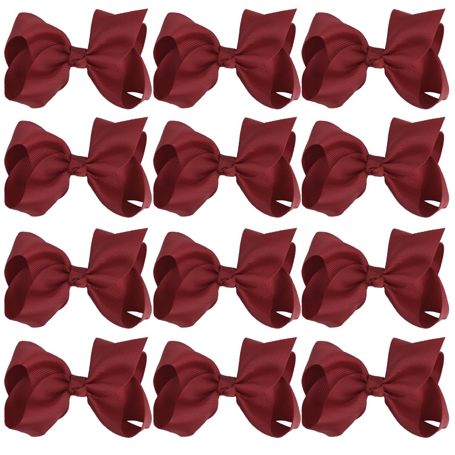 4 Inch Boutique Girls Hair Bows Hair Clips for Girls Toddlers 12 Pcs Solid Color (Cherry Red)