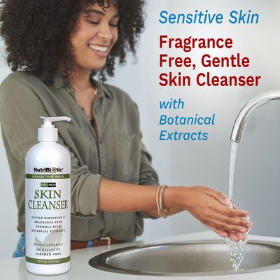 NutriBiotic - Sensitive Skin Non-Soap Skin Cleanser, 16 Oz Twin Pack with GSE (Citricidal) | pH Balanced, Hypoallergenic & Biodegradable | Free of Parabens, Sulfates, Dyes, Colorings & Fragrance