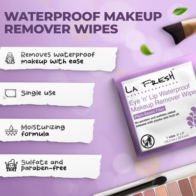 LA Fresh Eye 'N Lip Makeup Remover Wipes Case of 200 Wipes Made With Vitamin E, Olive Oil, Jojoba To Leave Skin Soft And Smooth Convenient Size For Purse, Gym Bag, Nightstand, Car