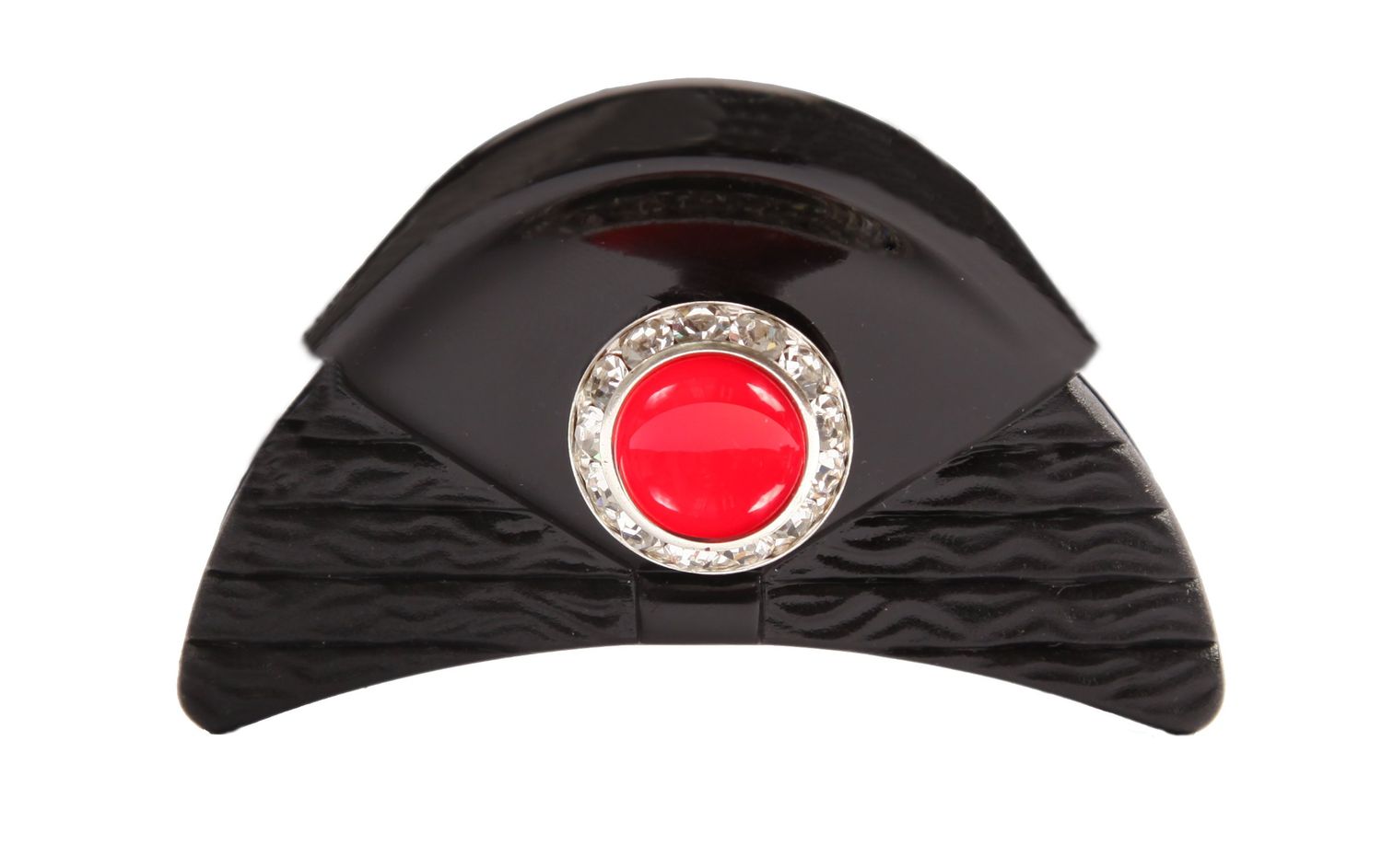 Caravan Hand Decorated French Hair Claw with Large Siam and Swarovski Crystal Stones Double Sided, Black, .65 Ounce