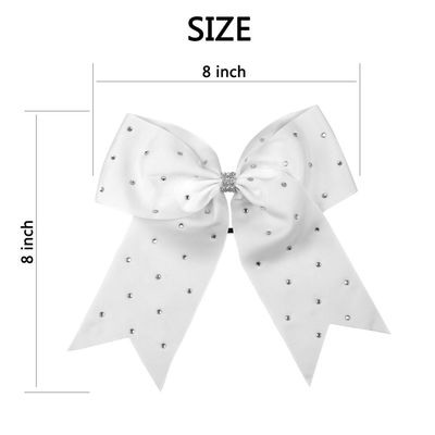8 Inch Jumbo Cheerleader Bows with Bling Fling Rhinestones Ponytail Holder Cheerleading Bows Hair Tie 6 Pcs College (Red)