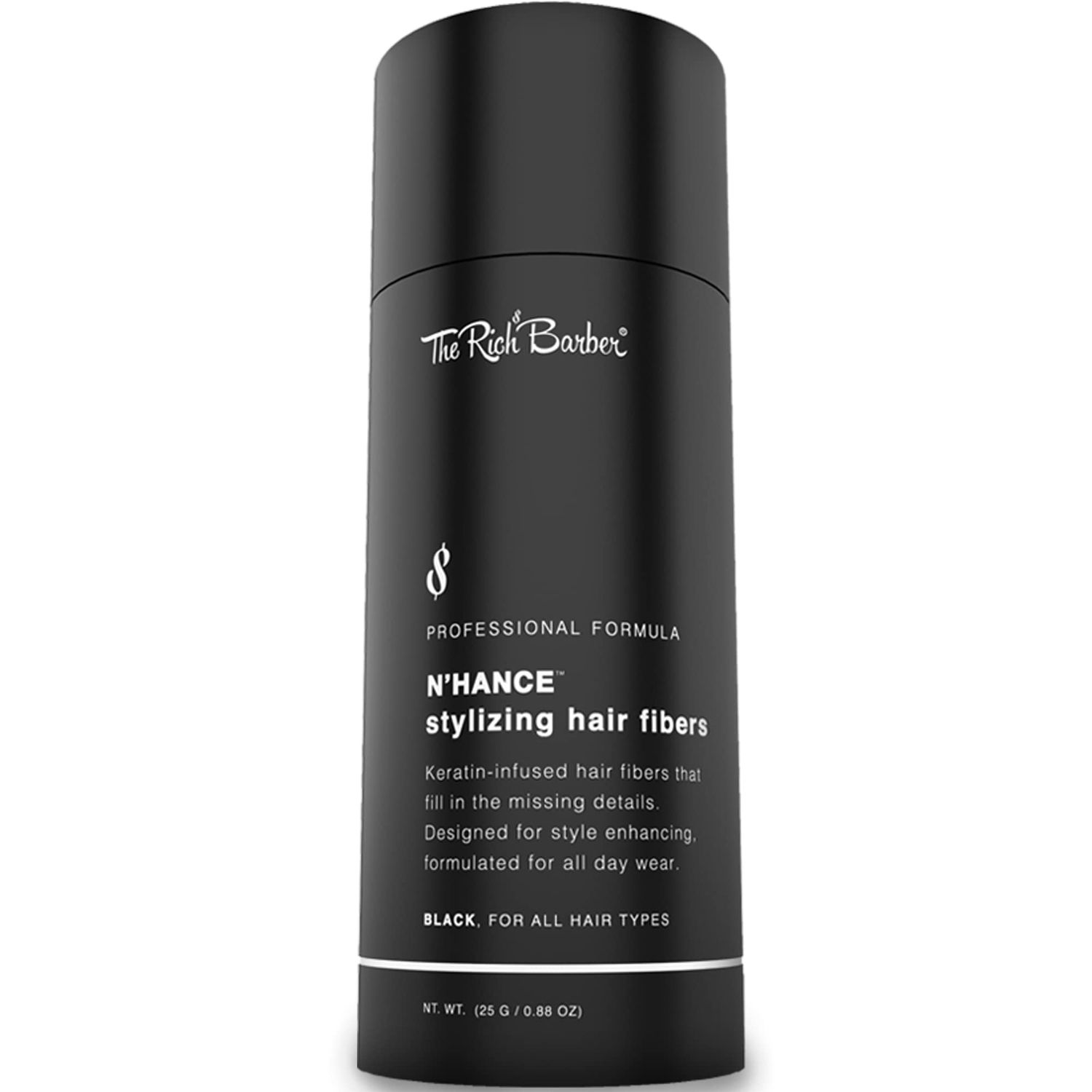 The Rich Barber NHance Hair Building Fibers, 3 Month Supply - Barber Hair Thickening Fibers, 25 grams - Grey Hair Concealer Spray - Sharper Hairlines, Thicker Beard &amp; Fuller Hairstyling (Black)