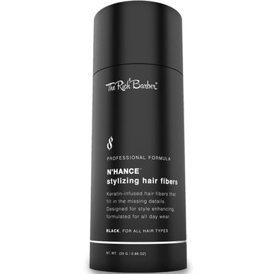 The Rich Barber NHance Hair Building Fibers, 3 Month Supply - Barber Hair Thickening Fibers, 25 grams - Grey Hair Concealer Spray - Sharper Hairlines, Thicker Beard &amp; Fuller Hairstyling (Black)