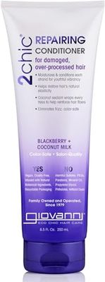 GIOVANNI 2chic Ultra-Repairing Conditioner - For Damaged, Over-Processed Hair, Helps Restore Hair&#39;s Natural Elasticity, Blackberry &amp; Coconut Milk, Argan, Keratin, Shea Butter - 8.25 oz. Each