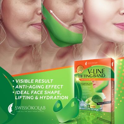 SWISSKOLAB V shape lifting up Face Mask Chin Up Patch Double Chin Reducer Chin Contour Tightening Firming Face Lift Tape Mask V-Line Neck Lifting Patches V Shaped Slimming Face Mask 5 pcs