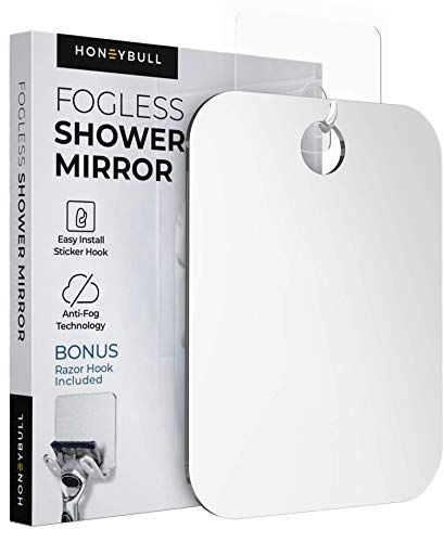 HONEYBULL Shower Mirror Fogless for Shaving - Flat Anti Fog Mirror with Razor Holder for Shower, Mirrors, Shower Accessories, Bathroom Mirror &amp; Accessories, Holds Razors for Men (Medium 6x8in)