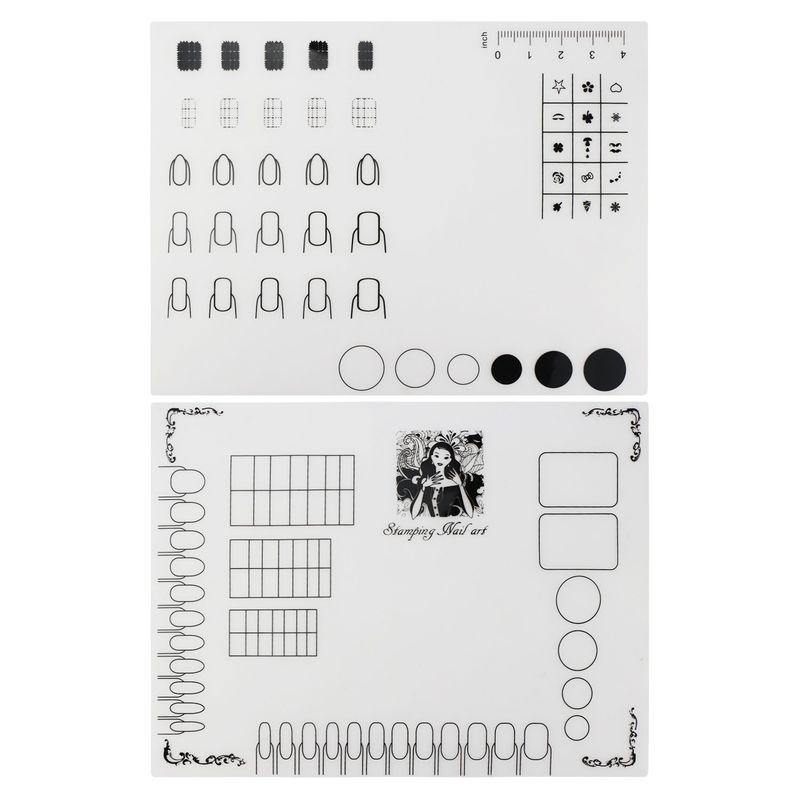 Segbeauty 2pcs Acrylic Nail Mats, 16" Silicone DIY Nail Art Stamping Mats, Workspace Stamping Plate Manicure Mat, Nail Polish Coloring Practice Pad, Nail Sticker Trainer Guide Table Cover Palette Tool