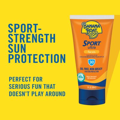 Banana Boat Sport Ultra SPF 30 Face Sunscreen Lotion, 3oz | Travel Size Face Sunscreen SPF 30, Daily Face Sunscreen, Banana Boat Sunscreen SPF 30 Lotion, Oxybenzone Free Sunscreen, 3oz