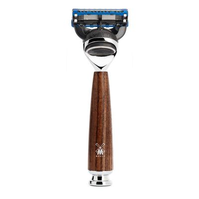 MHLE RYTMO Steamed Ash 4-piece Pure Badger 5-Blade Razor Modern Luxury Wet Shaving Set - Perfect for Every Day Use, Barbershop Quality Close Smooth Shave
