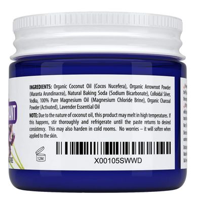 Kaiame Naturals Natural Deodorant (Lavendar) with Activated Charcoal Powder, All Natural and Organic Ingredients, No Aluminum, Parabens, or Phthalates
