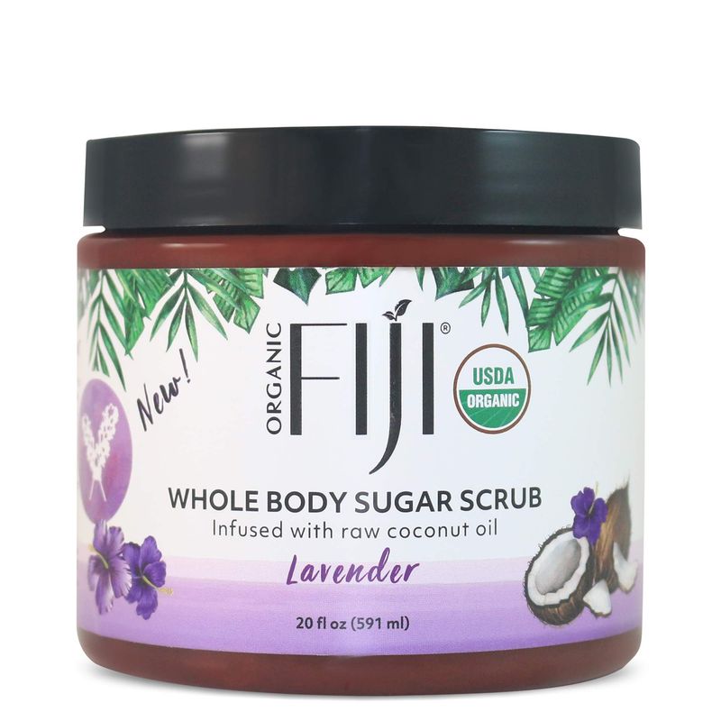 Organic Fiji Whole Body Scrub - Infused with Coconut Oil, Exfoliating Sugar Scrub for Smooth and Soft Skin, Exfoliates &amp; Restores Skin&#39;s Natural Biosphere, Lavender 20 oz