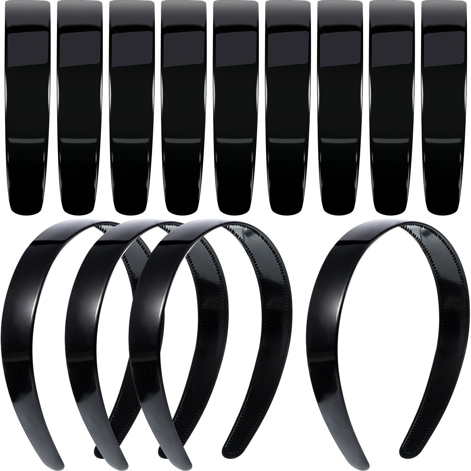 Hestya 20 Pcs 1 Inch Black Plastic Headbands for Women Plain Craft Headband with Teeth DIY Hair Accessories Headbands Headwear(20 Pack)