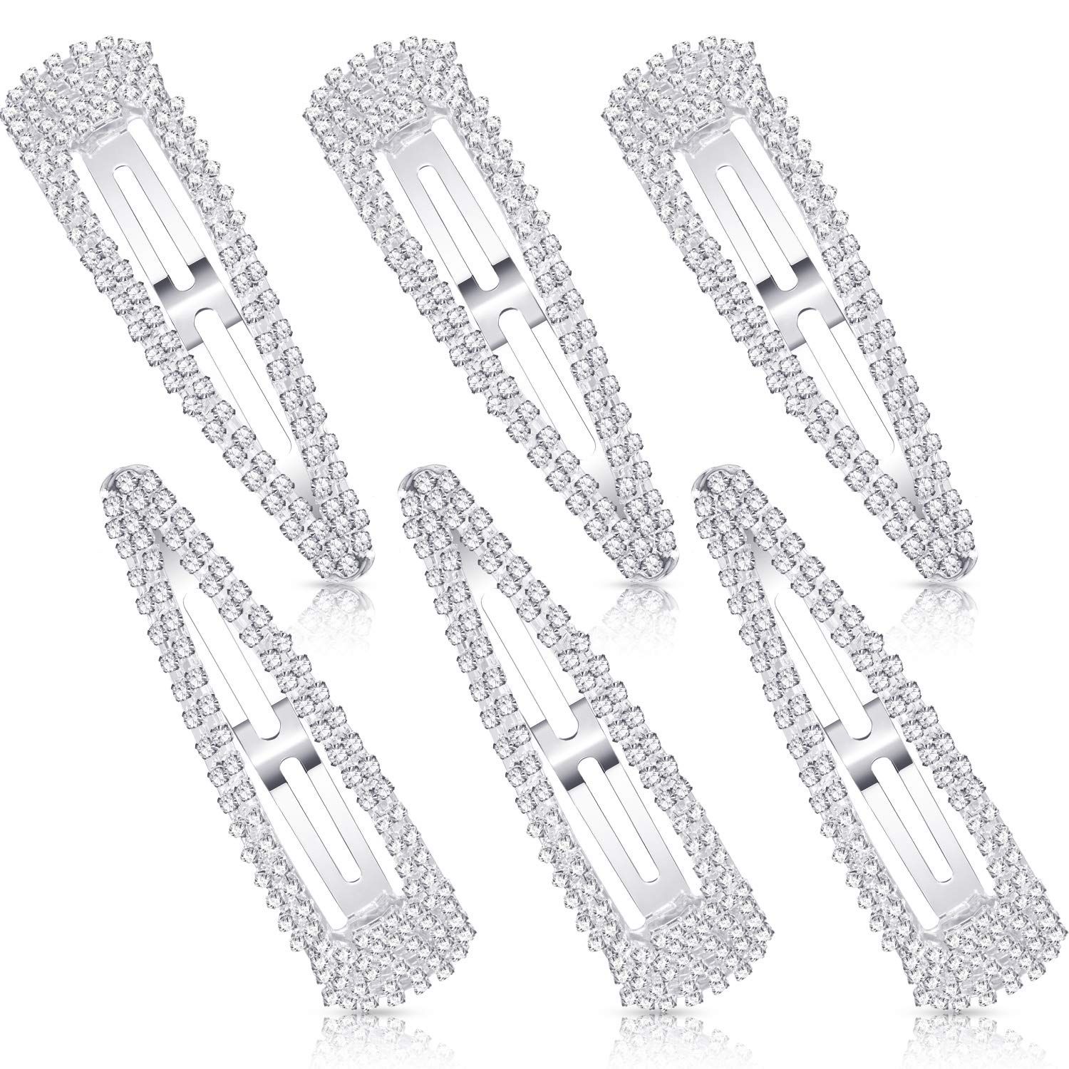 Geyoga 6 Pieces Rhinestone Snap Hair Clips 4 Inch Hair Barrettes Hairpins Crystal Metal Hair Clips for Women Wedding Hair Accessories
