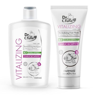 FARMASI Dr. C. Tuna Vitalizing Garlic Shampoo and Hair Mask - Natural Treatment for Hair Growth, Prevents Loss, Stimulates Growth with Capixyl