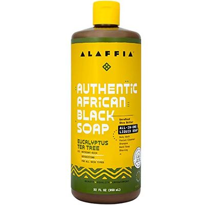 Alaffia Skin Care, Authentic African Black Soap, All in One Liquid Soap, Acne Face Wash, Moisturizing Body Wash, Shampoo, Shaving Soap, Shea Butter, Eucalyptus Tea Tree, 32 Fl Oz