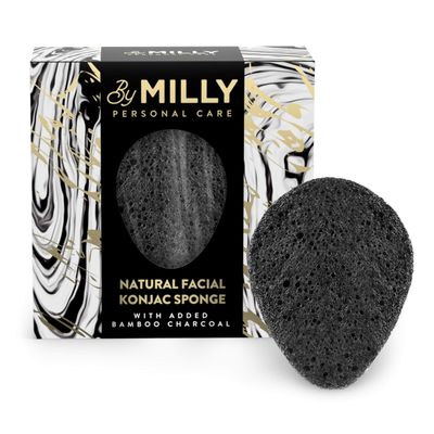 Konjac Sponge for Face | All Natural and Reusable | Konjac Facial Sponge with Activated Bamboo Charcoal | Gentle Exfoliating Sponge for Face | Cleaning for All Skin Types | Biodegradable - Black