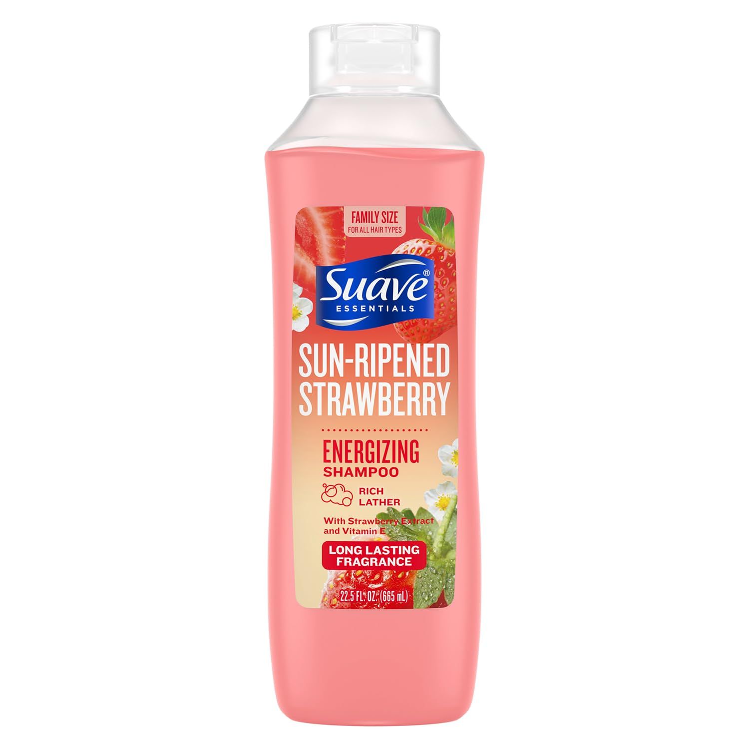 Suave Shampoo, Sun-Ripened Strawberry Family-Size - Energizing Shampoo with Strawberry Extract &amp; Vitamin E, 22.5 Oz