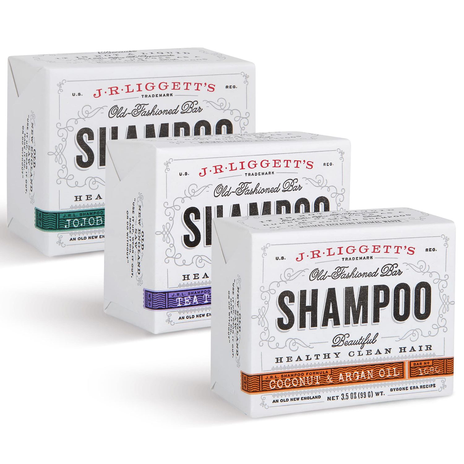 JRLIGGETT&#39;S All-Natural Shampoo Bars | Tea Tree &amp; Hemp Oil, Jojoba &amp; Peppermint and Coconut &amp; Argan Oil | Sulfate and Fragrance-Free With Antioxidants and Vitamins | Set of Three | 3.5 Ounces