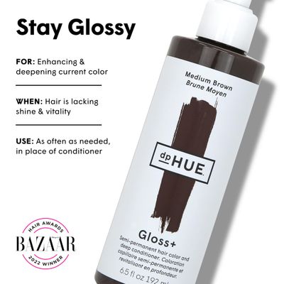 dpHUE Gloss+, Medium Brown - 6.5 oz (8-12 Applications) - Semi-Permanent Hair Color &amp; Conditioner - Lasts Up to Eight Washes - Paraben, SLS &amp; SLES Sulfate Free - Vegan, Leaping Bunny Certified
