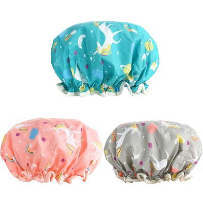 Shower Caps, 3 PACK Bath Cap for Women Waterproof &amp; Adjustable Double Layered Shower Cap (Multi-colored6)