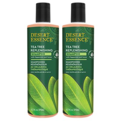 Desert Essence Tea Tree Replenishing Shampoo - 12.7 Fl Ounce - Pack of 2 - Therapeutic - Peppermint &amp; Yucca - Restore &amp; Nurture Hair - Reduce Flaking - All Skin Types