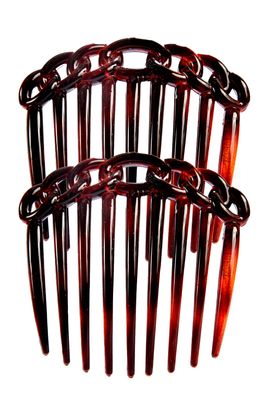 Caravan French 9 Tooth Rope Design Back Comb Tortoise Shell Pair