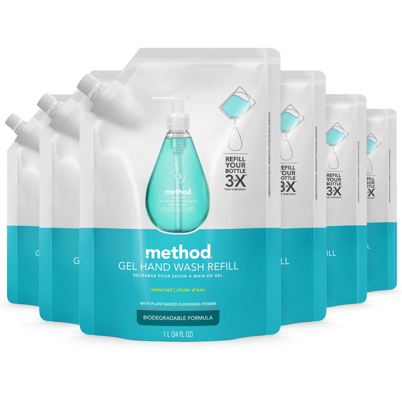 Method Gel Hand Soap Refill, Waterfall, Biodegradable Formula, 34 fl oz (Pack of 6)