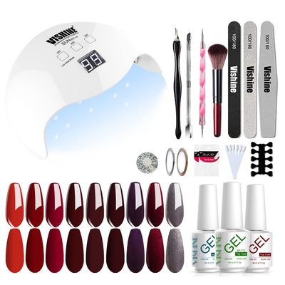 Vishine Gel Nail Polish Starter Kit, with 40W LED Lamp Base Top Coat &amp; Matt Top Coat, 9 Pretty Shades Gels, Nail Gel Kit for Nail Art #06