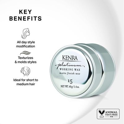 Kenra Platinum Working Wax 15 | Matte Finish Styler | Provides Medium, Flexible Hold | Non-Greasy | Crme-Based Formula To Texturize &amp; Mold Styles | All Hair Types | 1.4 fl. Oz