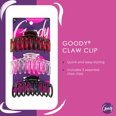 Goody Classics Large Sprial Claw Clips , Assorted Colors - Great for Easily Pulling Up Your Hair - Pain-Free Hair Accessories for Women, Men, Boys, and Girls, 3 Count (Pack of 1)