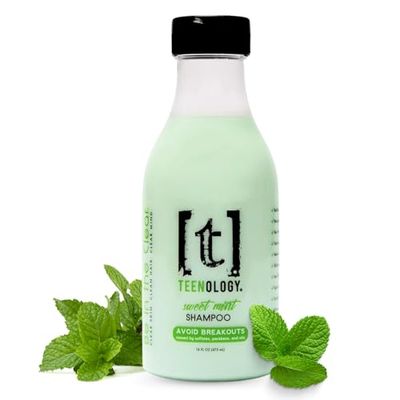 Teenology Shampoo for Teens - Avoid Forehead and Body Acne - No Sulfates or Parabens, Noncomedogenic, Natural Botanical Extracts, 16 oz. (Sweet Mint)
