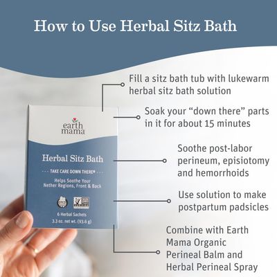 Earth Mama Herbal Sitz Bath | Pregnancy &amp; Postpartum Essentials, Soothing Sitz Bath for Hemorrhoids with Witch Hazel, &amp; Calendula, 6-Count
