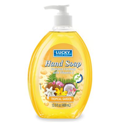 Lucky Super Soft Liquid Hand Soap, Tropical Garden, 13.5 Fluid Ounce