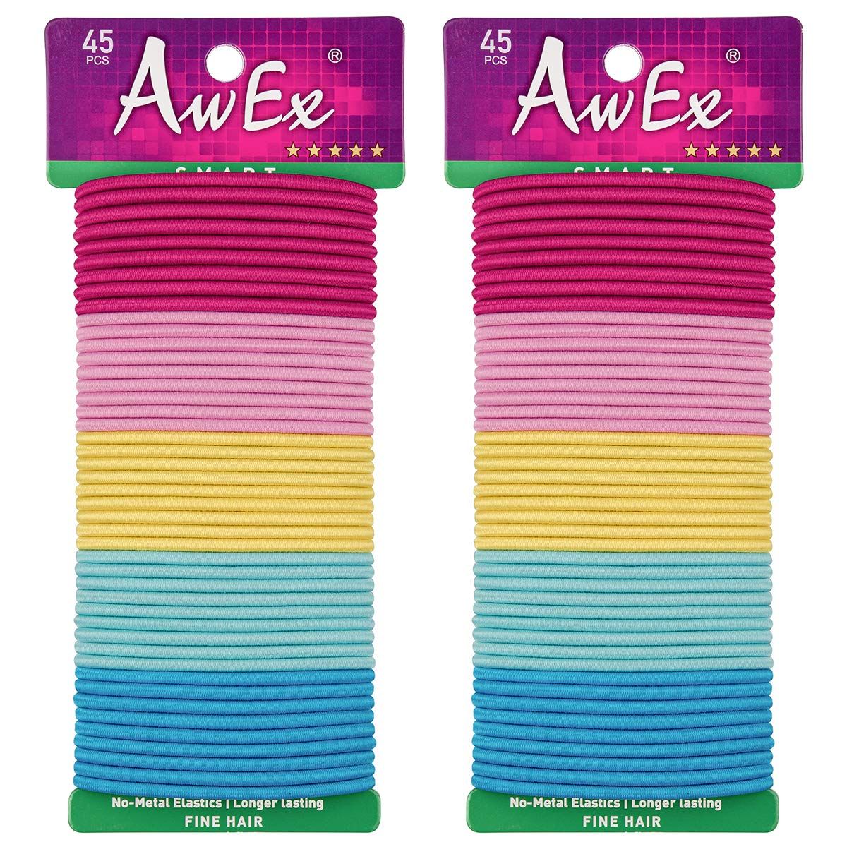 AwEx Colorful Ponytail Holders for THIN Hair,0.12 inch (3 mm) in Thickness,5.5 inches(140 mm) Regular Loop Hair Bands,No Metal Hair Elastics,Hair Ties for FINE Hair