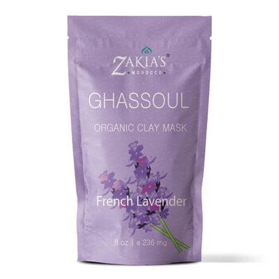 Zakia&#39;s Moroccan Rhassoul Clay Mask (Lavender)- Organic Face and Body Mask - Anti-aging Mud Mask Heals Dry &amp; Oily Skin, Acne, Eczema &amp; Psoriasis - 8 Oz