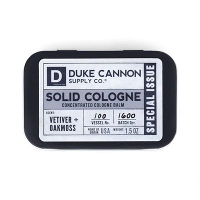 Duke Cannon Supply Co. Solid Cologne for Men Special Issue Vetiver and Oakmoss (Fresh Air, Sandalwood) - Concentrated Balm, Travel-Friendly Tin, 1.5 oz