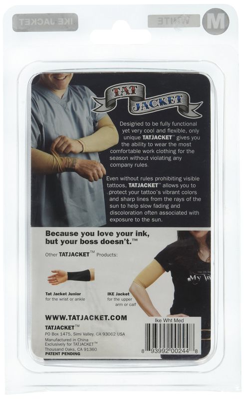 Tatjacket Tattoo Cover Up Concealer Sleeve, 2-PACK, Arm or Calf coverage, UPF 50 Protection, Slip Free, for Men &amp; Women (Unisex), MEDIUM, WHITE