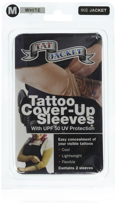 Tatjacket Tattoo Cover Up Concealer Sleeve, 2-PACK, Arm or Calf coverage, UPF 50 Protection, Slip Free, for Men &amp; Women (Unisex), MEDIUM, WHITE
