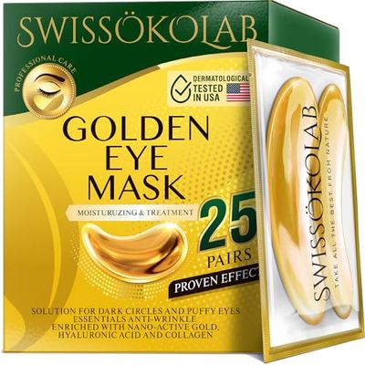 SWISSKOLAB Under Eye Patches For Puffy Eyes 24k Gold Eye Mask Dark Circles And Puffiness Collagen Eye Gel Pads Moisturizing &amp; Reducing Wrinkles Anti-Aging Hyaluronic Acid (24K Gold Eye Mask)