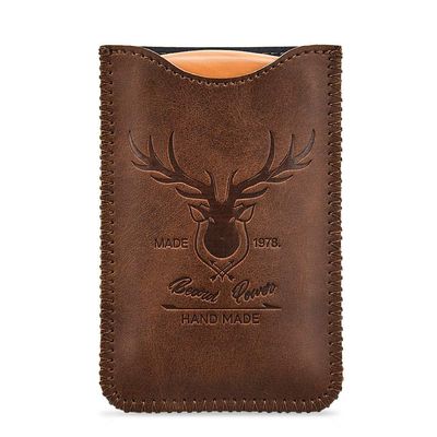 Menesia Wooden Comb with Durable Case - Fine &amp; Coarse Teeth, Pocket Comb for Beards, Mustaches &amp; Hair, Brown Deer Design