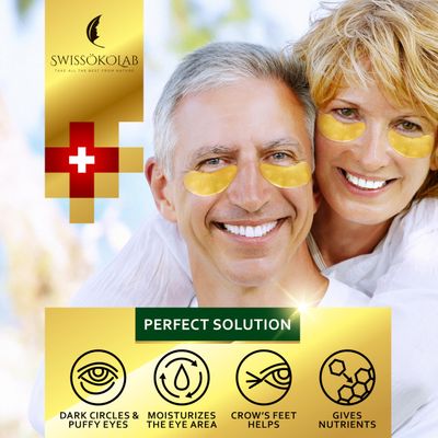 SWISSKOLAB Under Eye Patches For Puffy Eyes 24k Gold Eye Mask Dark Circles And Puffiness Collagen Eye Gel Pads Moisturizing & Reducing Wrinkles Anti-Aging Hyaluronic Acid (24K Gold Eye Mask)
