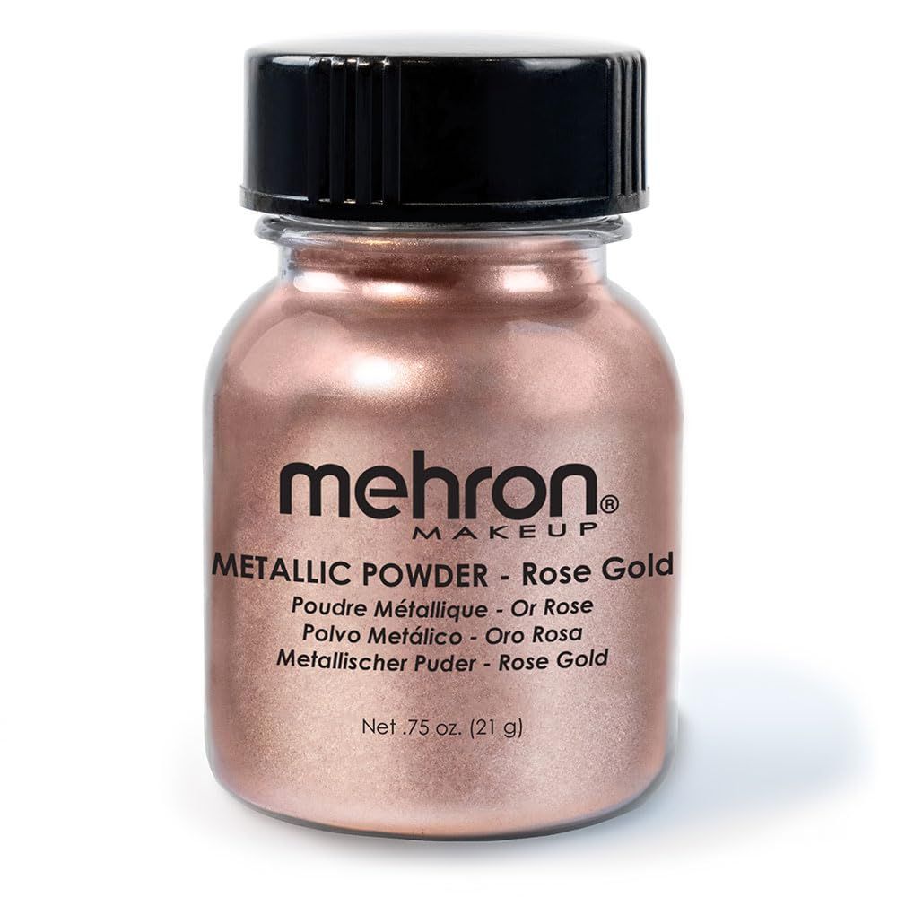 Mehron Makeup Metallic Powder | Metallic Chrome Powder Pigment for Face &amp; Body Paint, Eyeshadow, and Eyeliner .75 oz (21 g) (Rose Gold)