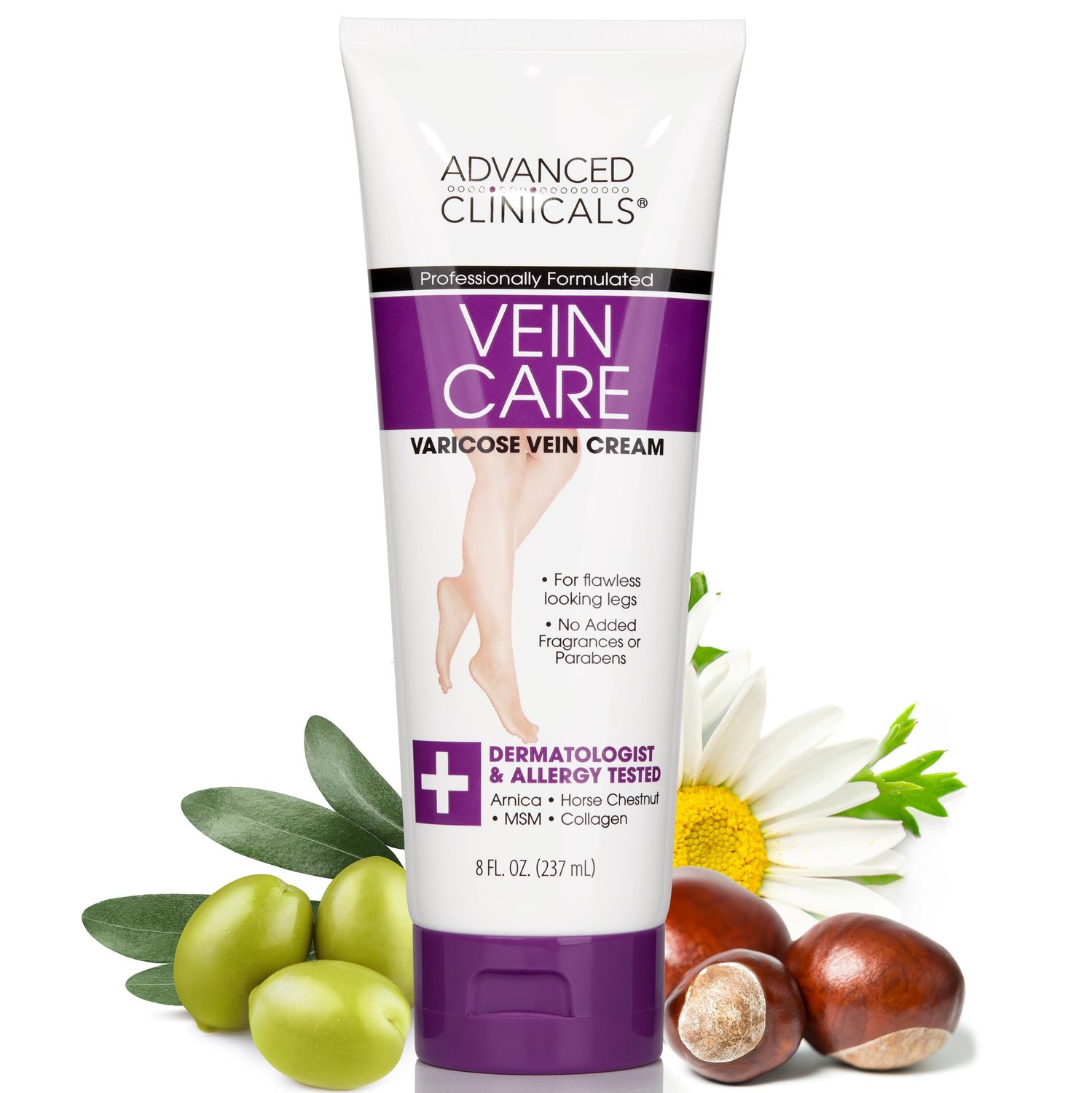 Advanced Clinicals Varicose Veins Cream For Legs | Spider Vein &amp; Varicose Vein Cream | Collagen Cream | Vitamin K Cream | Arnica Cream | Strengthens Capillaries &amp; Improves Circulation, 8 Fl Oz
