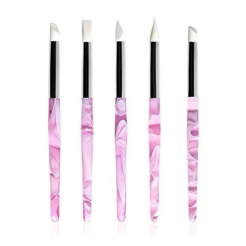 BQAN 5Pcs Nail Art Silicone Pens Acrylic Handle Gel Nail Art Carving Drawing Brushes