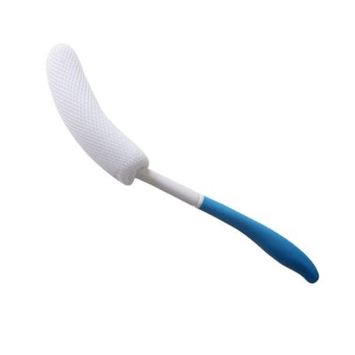 MagiDeal Vinyl Quote Me Long Anti-Slip Curve Handled Bath Body Brush, Easy Reach for Seniors, Suitable for Elderly/Pregnant Aid Bathing &amp; Shower, Blue, 15.35&quot;