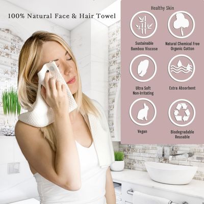Organic Cotton Bamboo Viscose Face Towel Luxury Care for Sensitive Skin &amp; Natural Hair Drying Made in USA Ultra Soft Absorbent Eco Travel 15 X 35