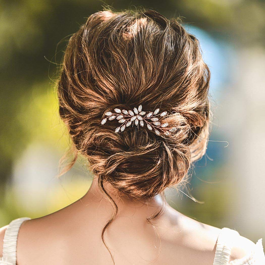 Unicra Bride Wedding Crystal Hair Pins Bridal Hair Pieces Wedding Hair Accessories for Women and Girls Pack of 1 (Rose Gold)